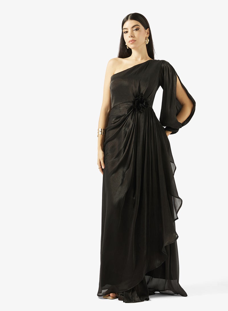 Iyra Mesh Floral Detail Tiered Hem Dress - Image 4